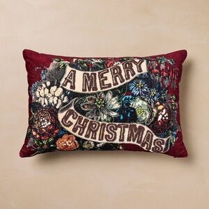John Derian for Target 18” x 12” A Merry Christmas Floral Pillow